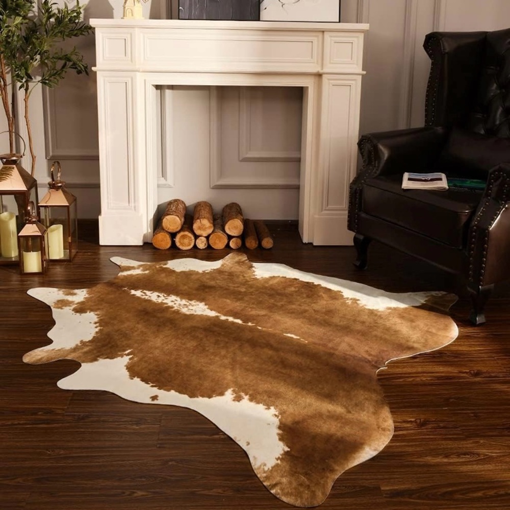 NEW West Elm Faux Cowhide Fur Extra Large White Area Rug Boho Floor - 6’ x 5’